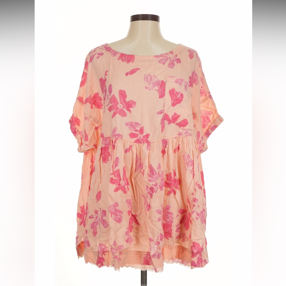 We The Free Peach and Pink Floral Blouse